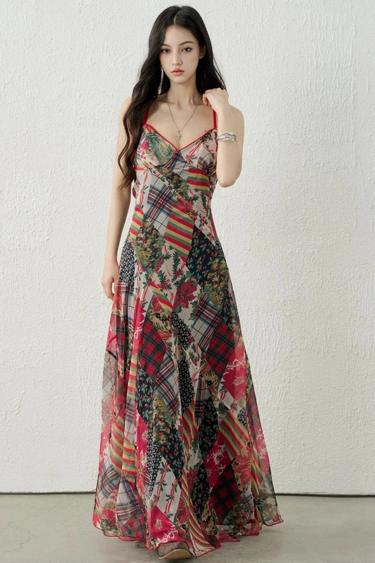 Plaid Backless Suspender Dress Set-Up