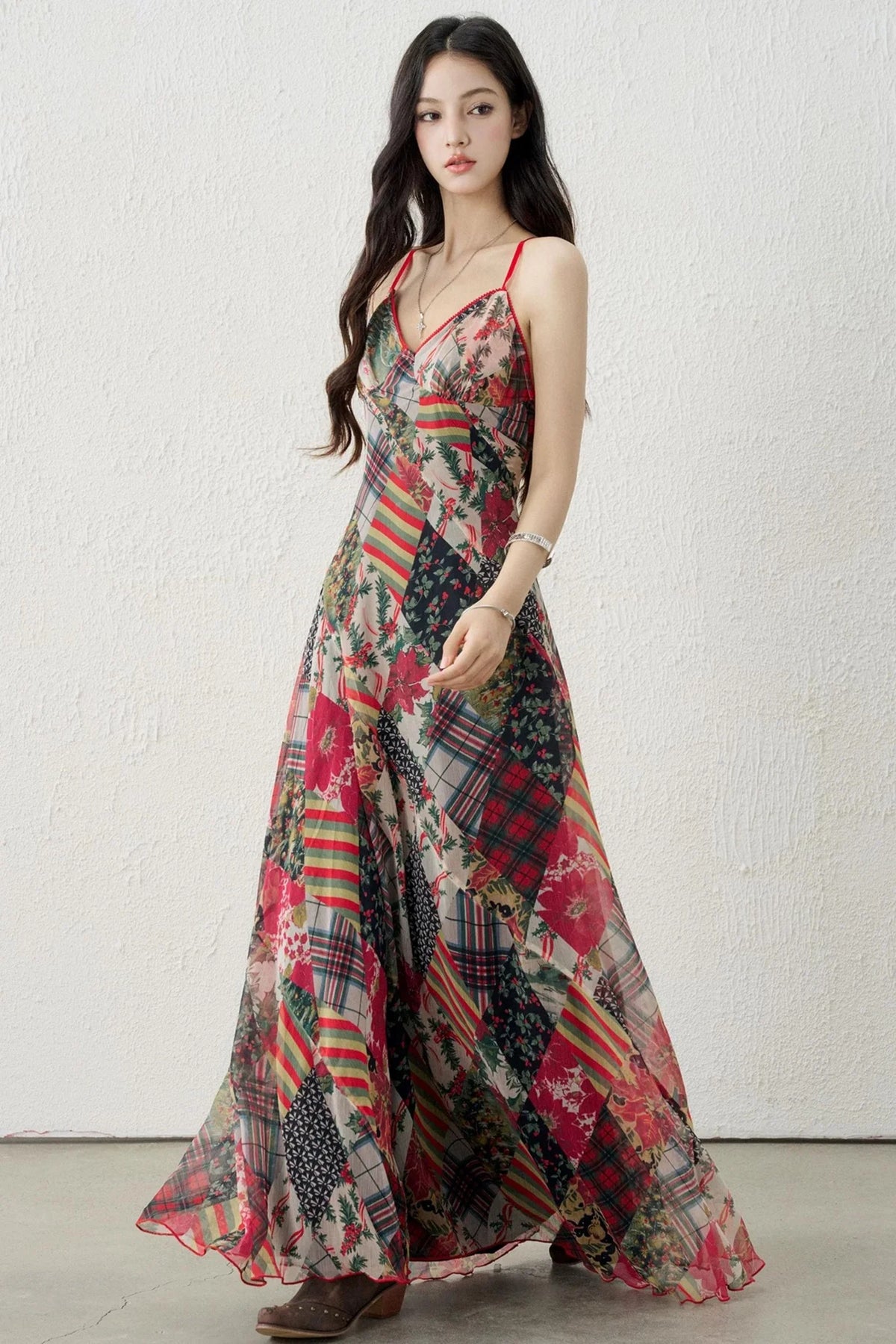 Plaid Backless Suspender Dress Set-Up