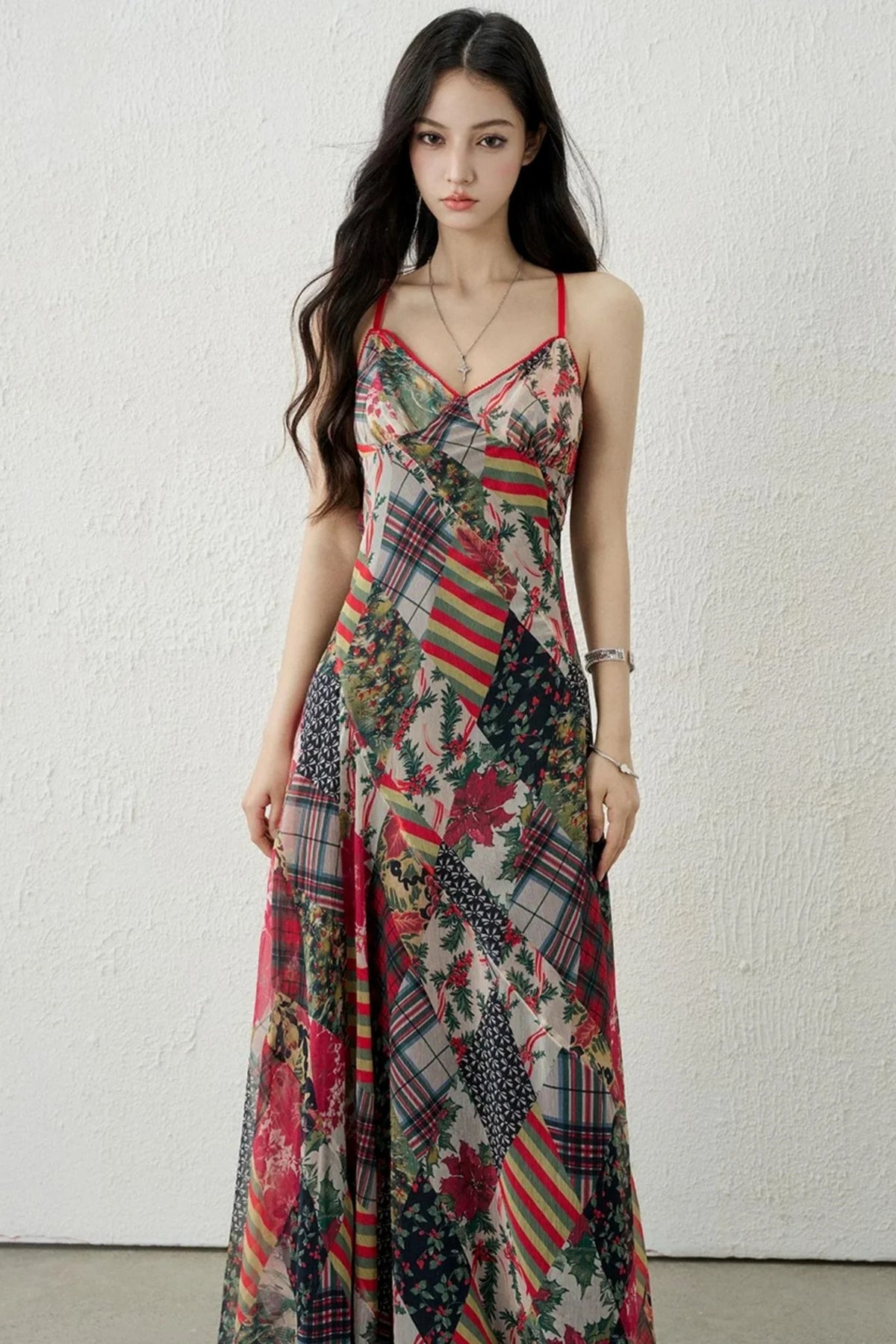 Plaid Backless Suspender Dress Set-Up