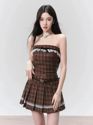 Plaid Bandeau College Waist Set
