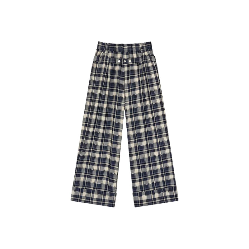Plaid Belted Straight Leg Pants