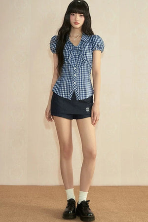 Plaid Bow-Knot Blouse Set-Up