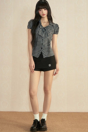 Plaid Bow-Knot Blouse Set-Up