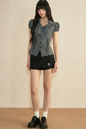Plaid Bow-Knot Blouse Set-Up