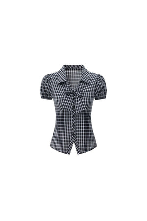 Plaid Bow-Knot Blouse Set-Up