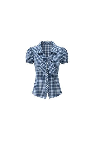 Plaid Bow-Knot Blouse Set-Up