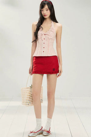 Plaid Bow-Tie Halter Vest