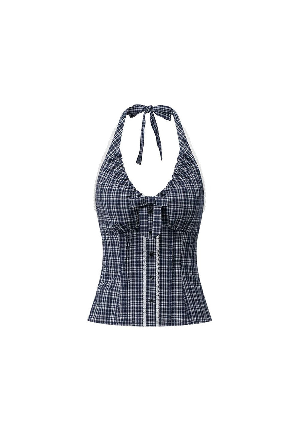 Plaid Bow-Tie Halter Vest