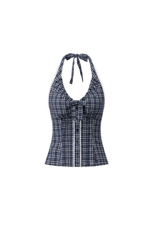 Plaid Bow-Tie Halter Vest
