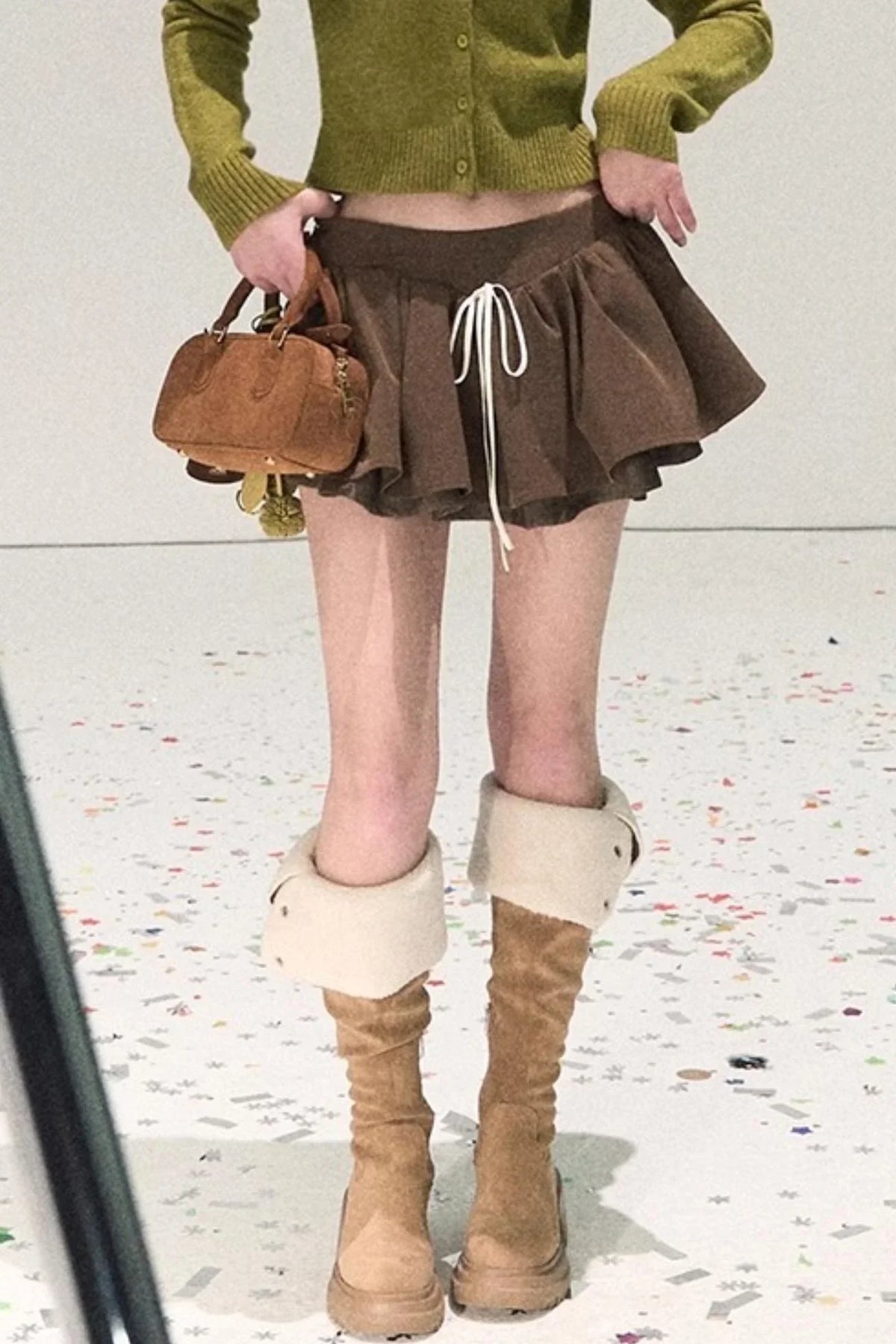 Plaid Color-Blocked A-Line Skirt