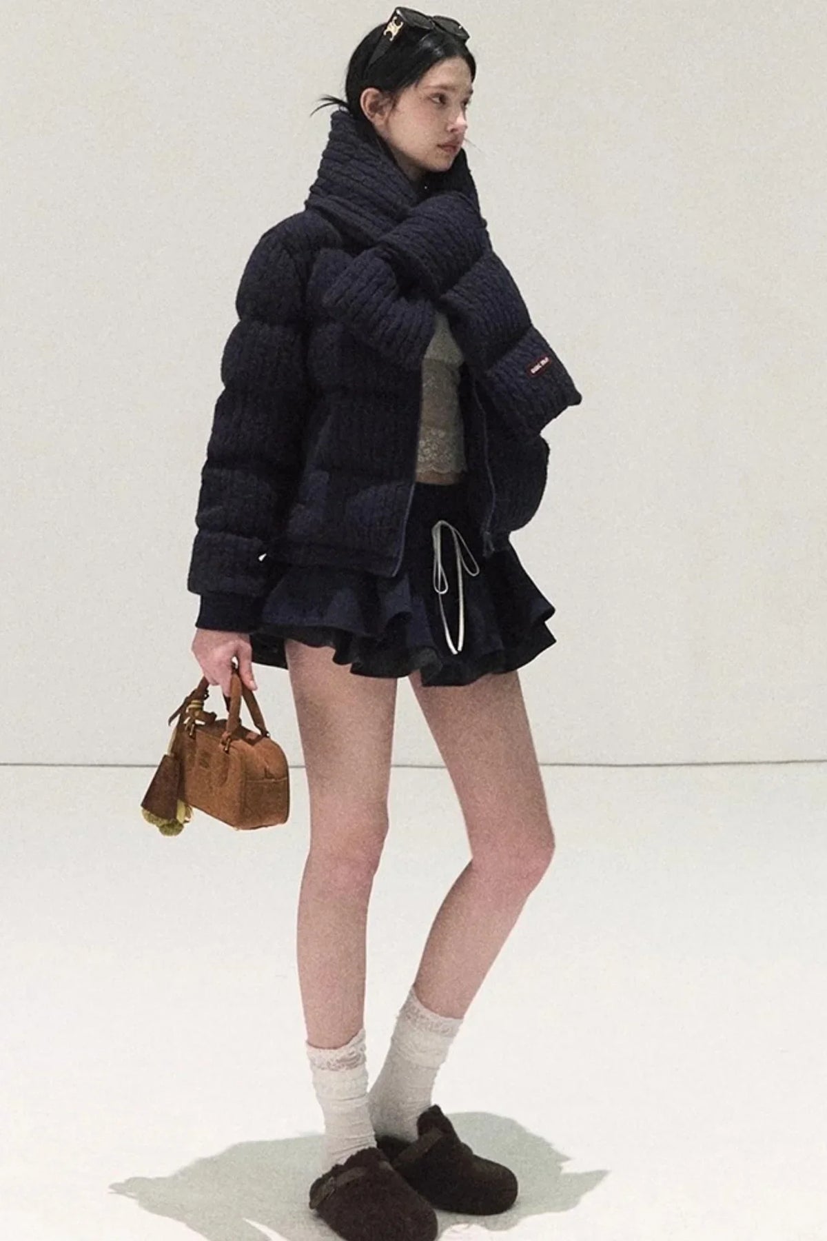 Plaid Color-Blocked A-Line Skirt