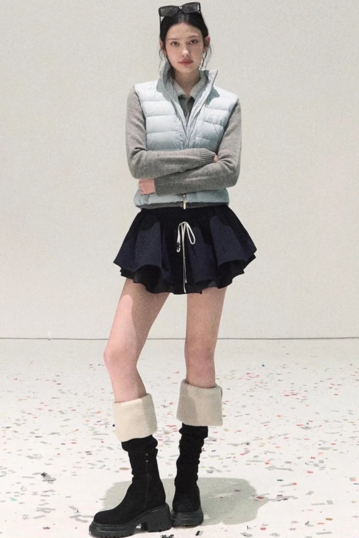 Plaid Color-Blocked A-Line Skirt