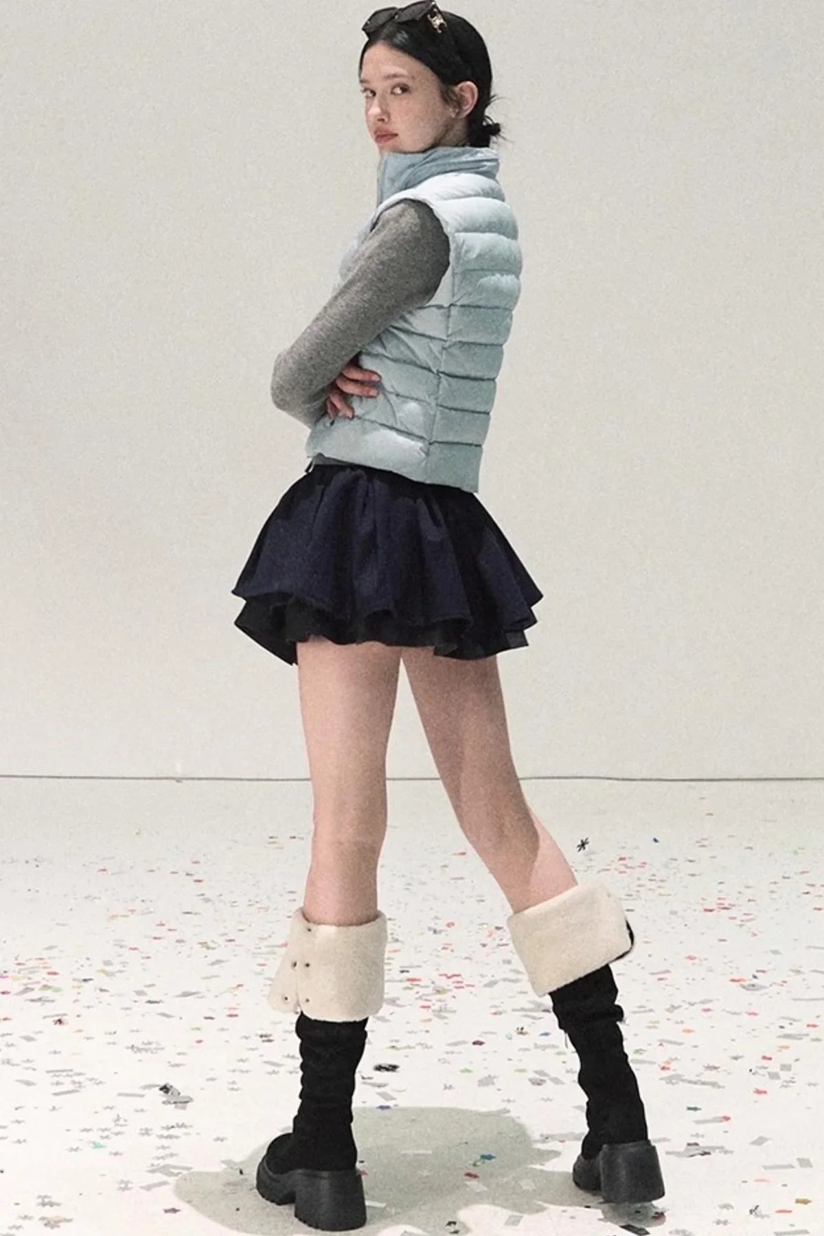 Plaid Color-Blocked A-Line Skirt
