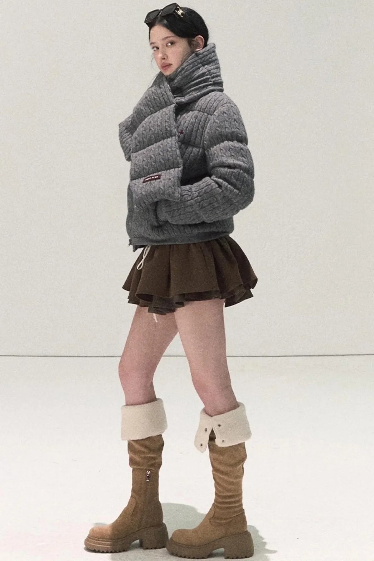Plaid Color-Blocked A-Line Skirt