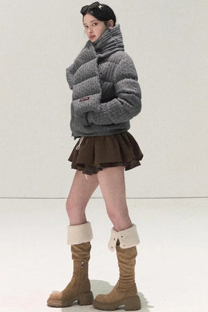 Plaid Color-Blocked A-Line Skirt