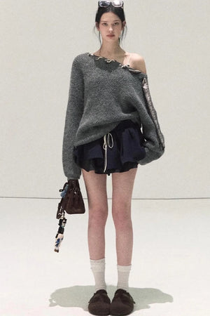 Plaid Color-Blocked A-Line Skirt