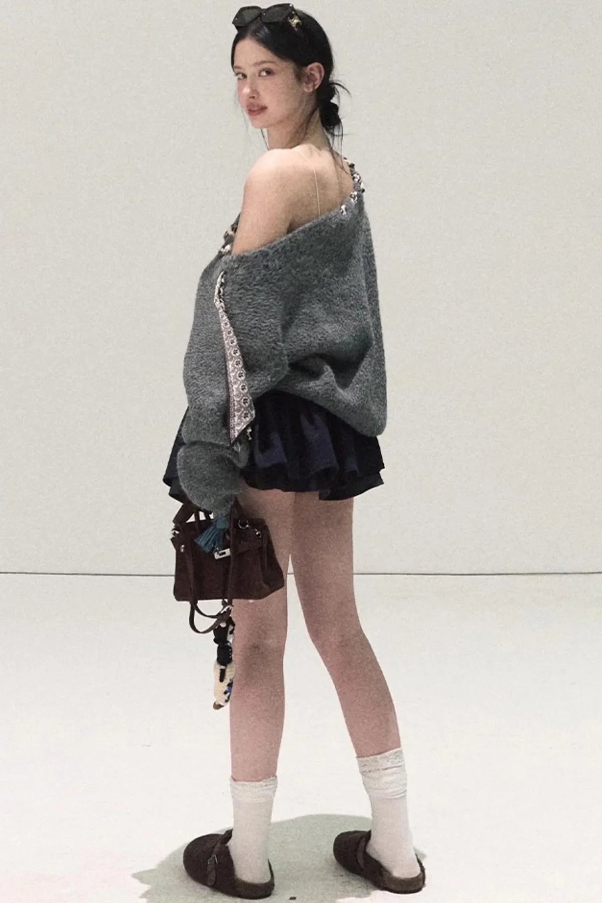 Plaid Color-Blocked A-Line Skirt