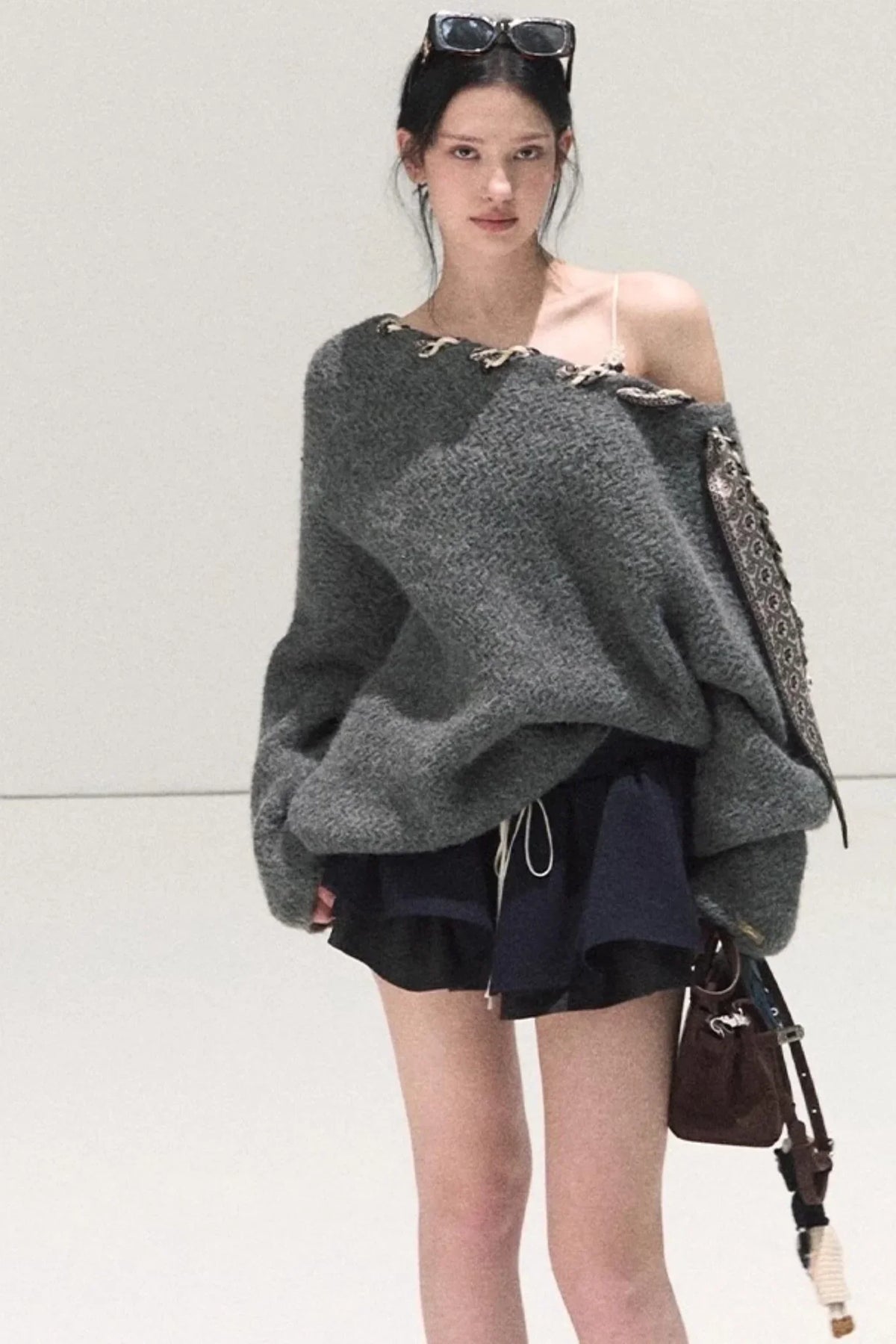 Plaid Color-Blocked A-Line Skirt