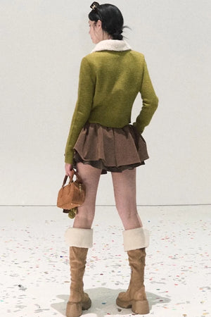 Plaid Color-Blocked A-Line Skirt