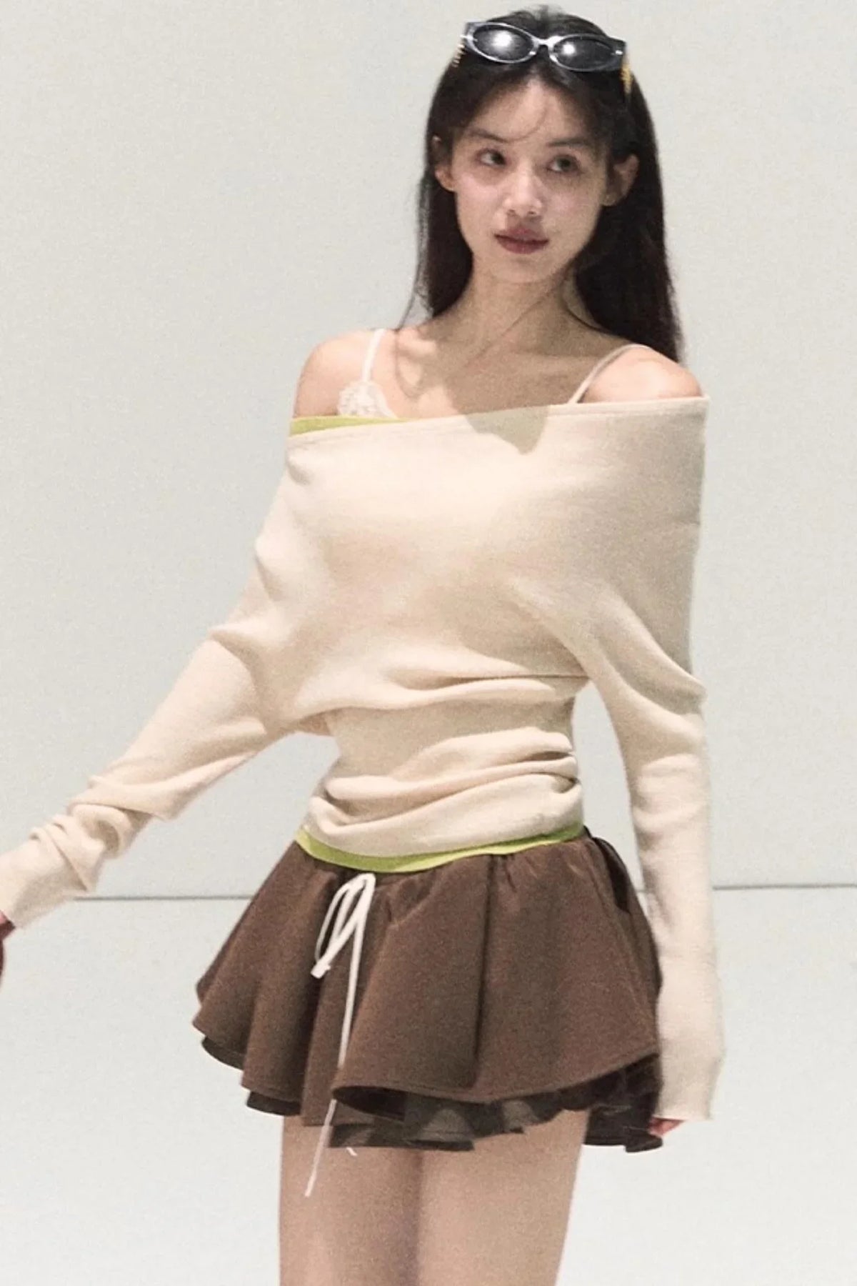 Plaid Color-Blocked A-Line Skirt