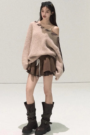 Plaid Color-Blocked A-Line Skirt