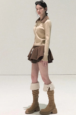 Plaid Color-Blocked A-Line Skirt