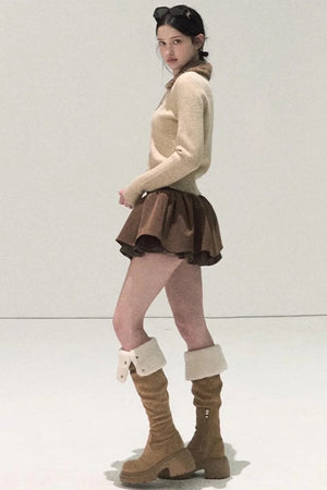 Plaid Color-Blocked A-Line Skirt