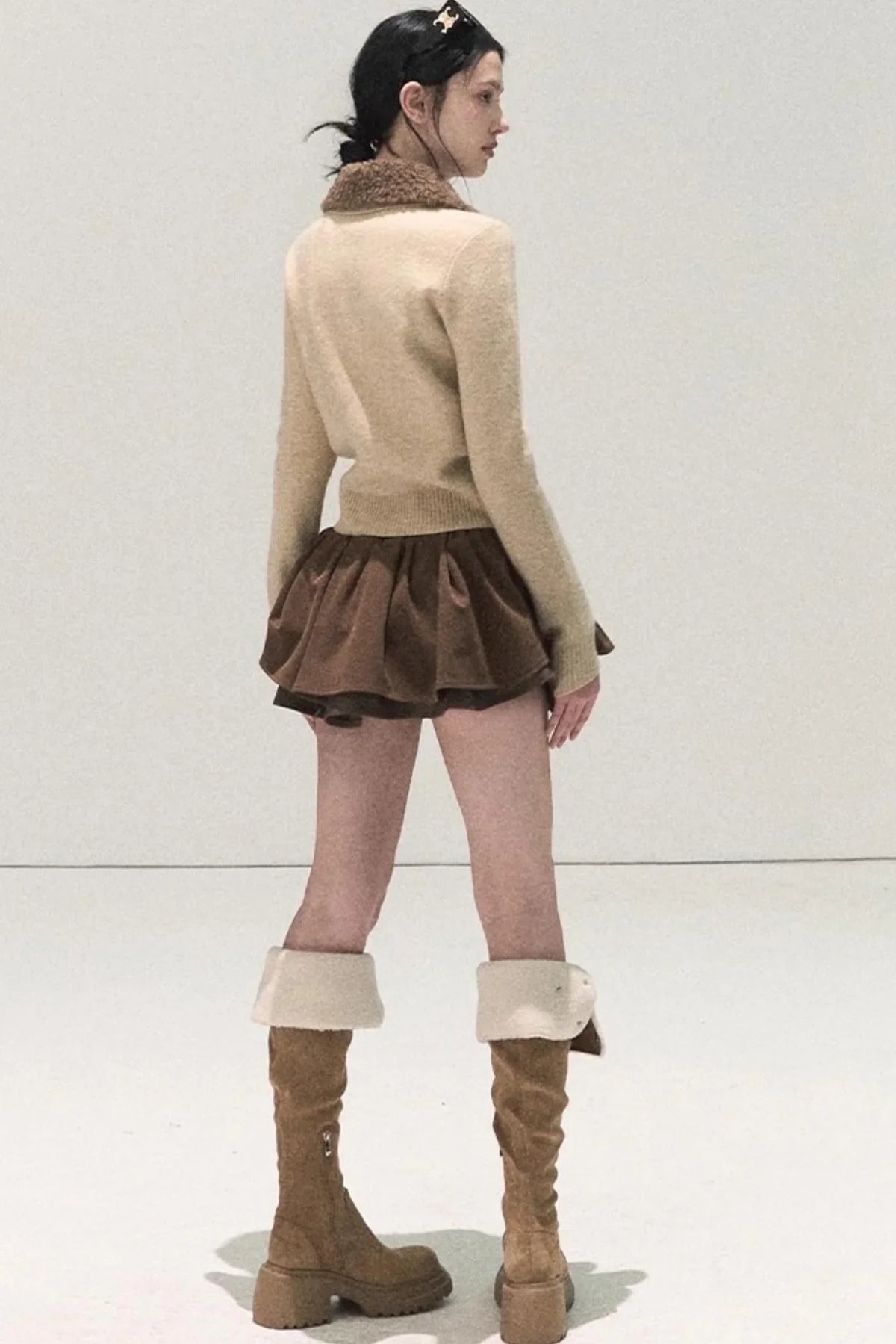 Plaid Color-Blocked A-Line Skirt