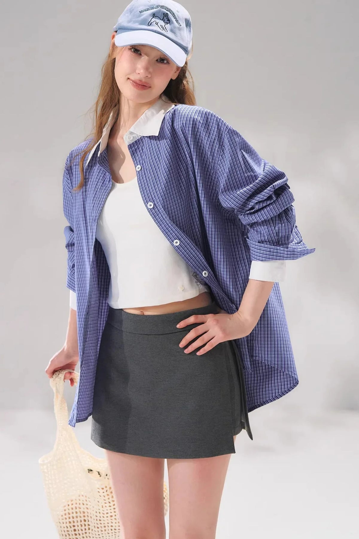 Plaid Color-Blocking Polo Top