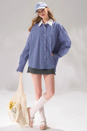 Plaid Color-Blocking Polo Top