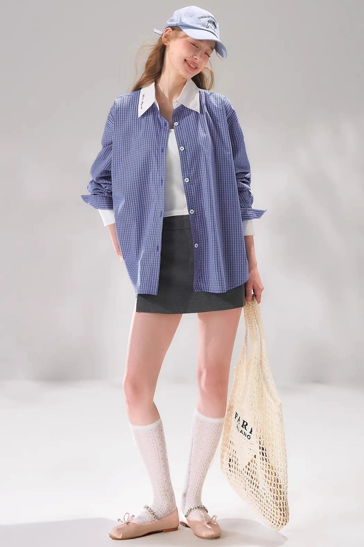 Plaid Color-Blocking Polo Top