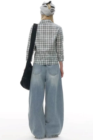 Plaid Cotton Waist-Cinching Blouse