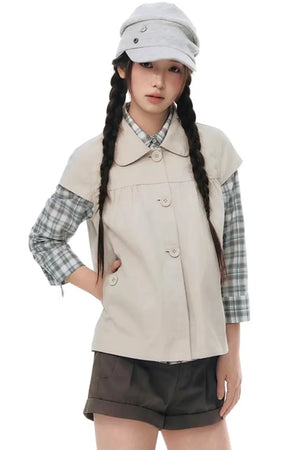 Plaid Cotton Waist-Cinching Blouse
