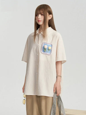 Plaid Crochet Pocket Short-Sleeved Shirt