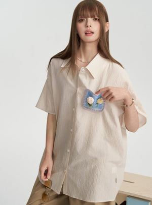 Plaid Crochet Pocket Short-Sleeved Shirt