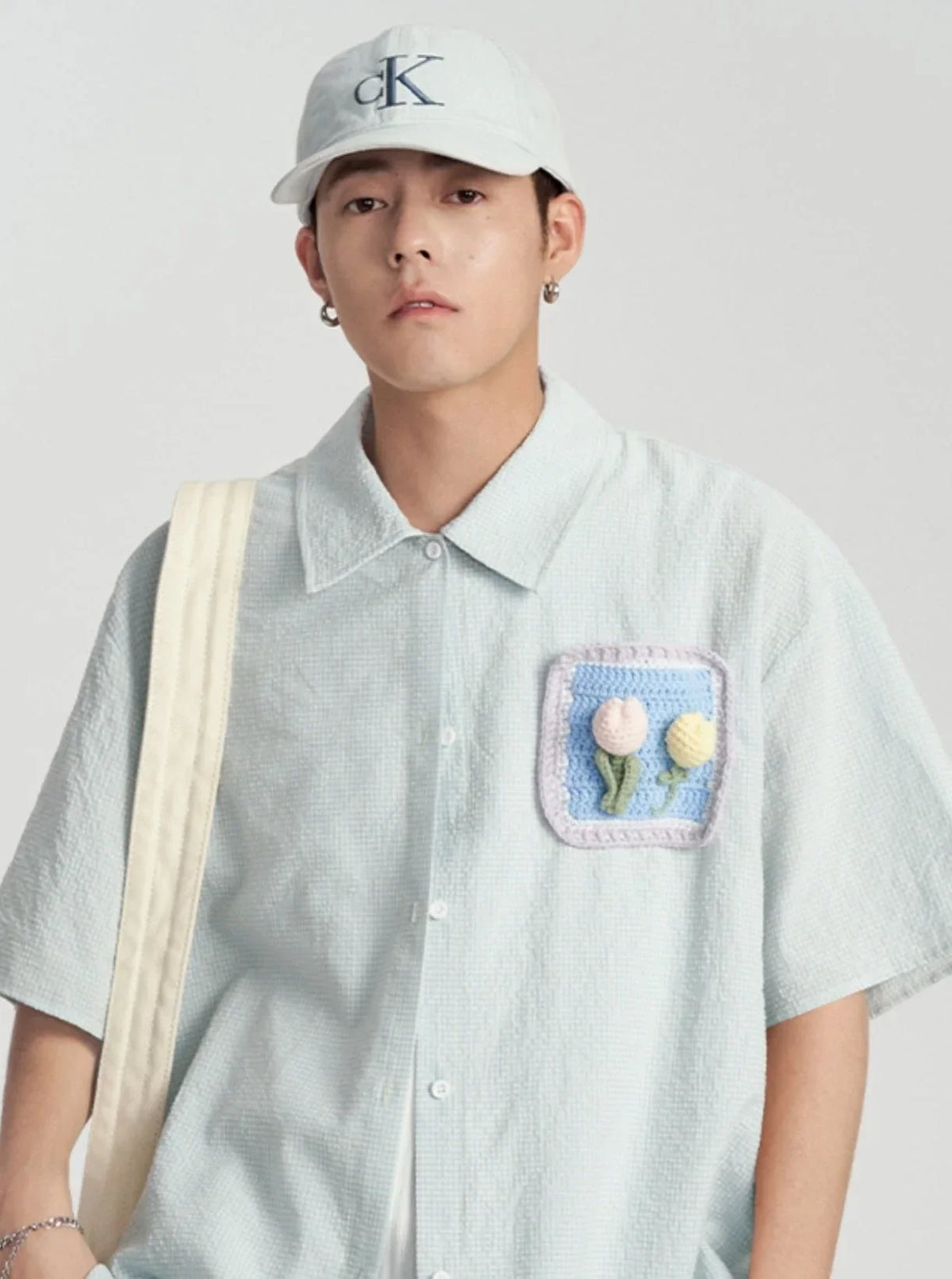 Plaid Crochet Pocket Short-Sleeved Shirt