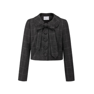 Plaid Doll Collar Blazer Skirt Set-Up