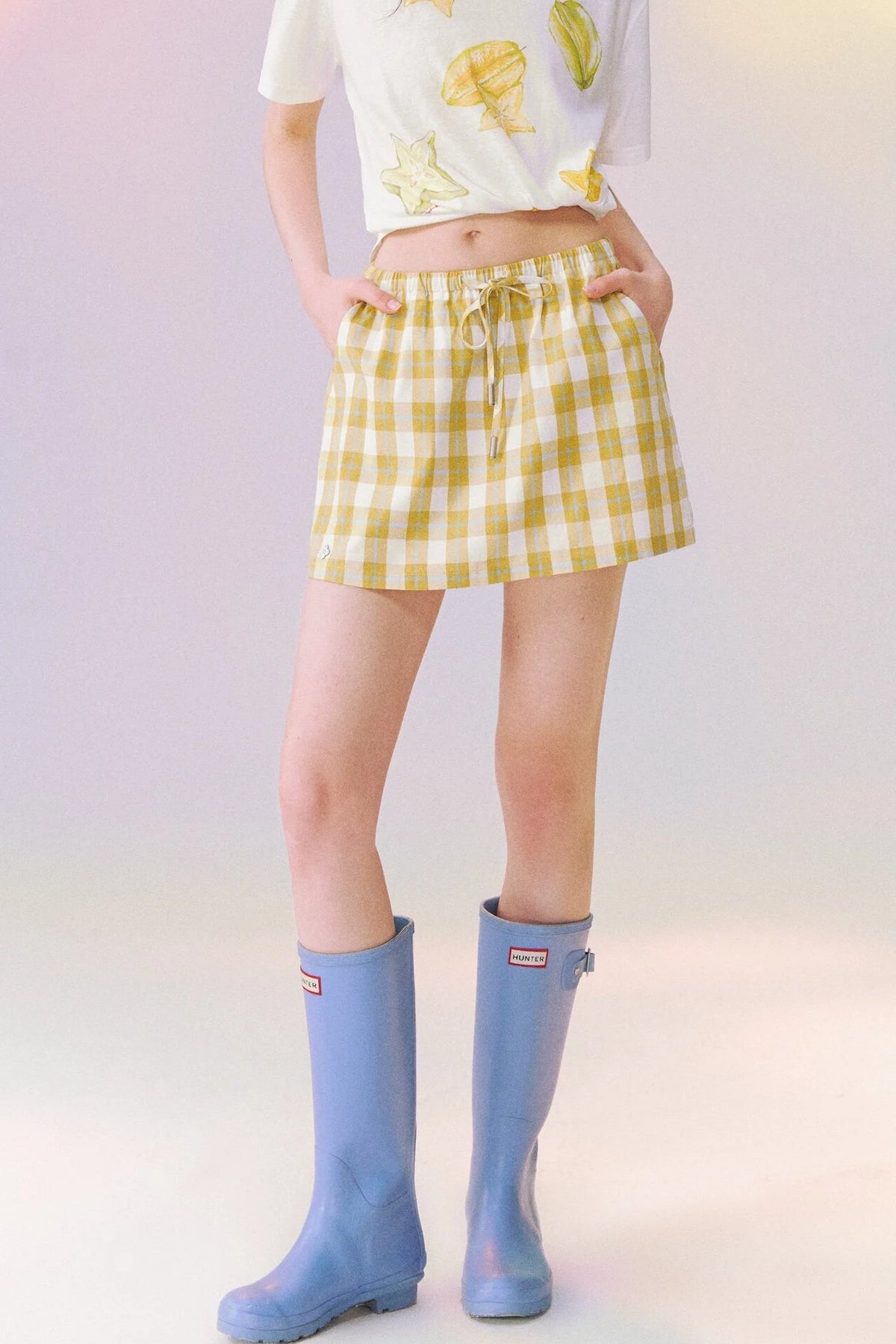 Plaid Drawstring Mini Skirt