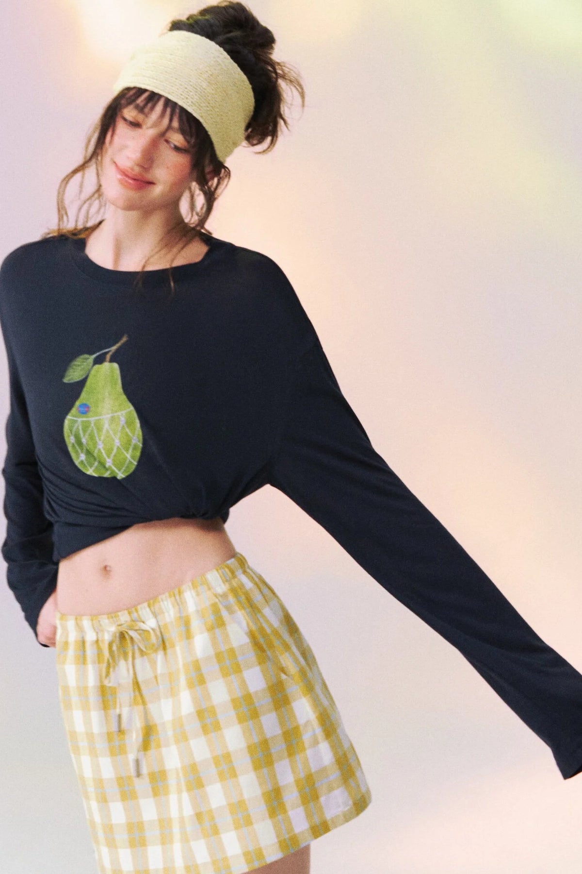 Plaid Drawstring Mini Skirt