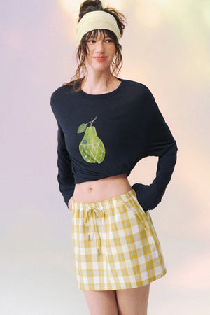 Plaid Drawstring Mini Skirt