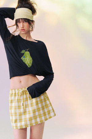Plaid Drawstring Mini Skirt