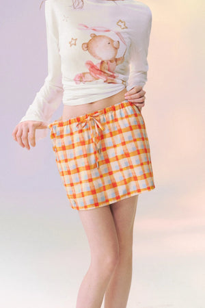 Plaid Drawstring Mini Skirt