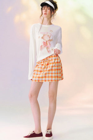 Plaid Drawstring Mini Skirt
