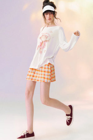 Plaid Drawstring Mini Skirt