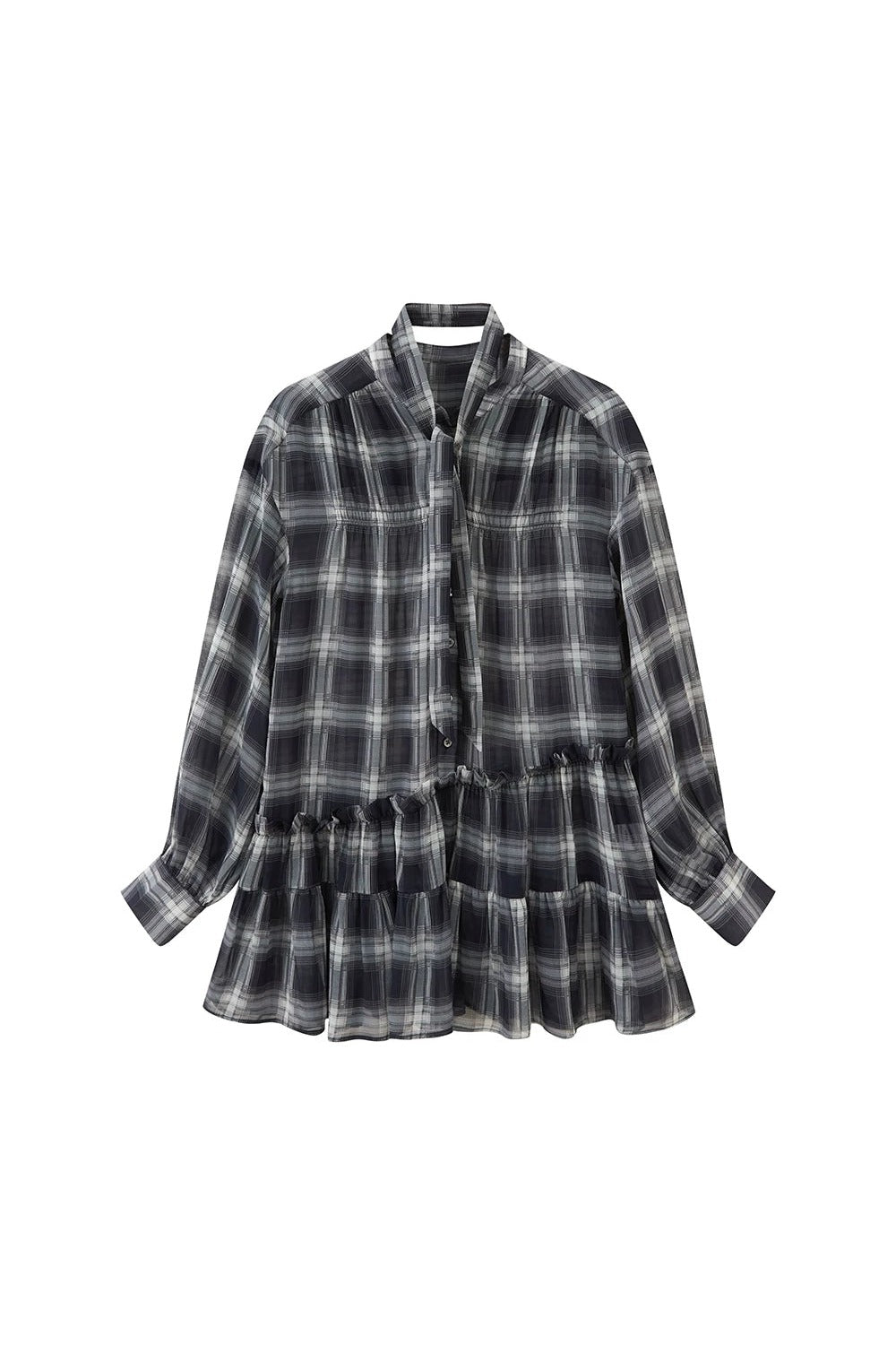 Plaid Drop Shoulder Ruffle Blouse