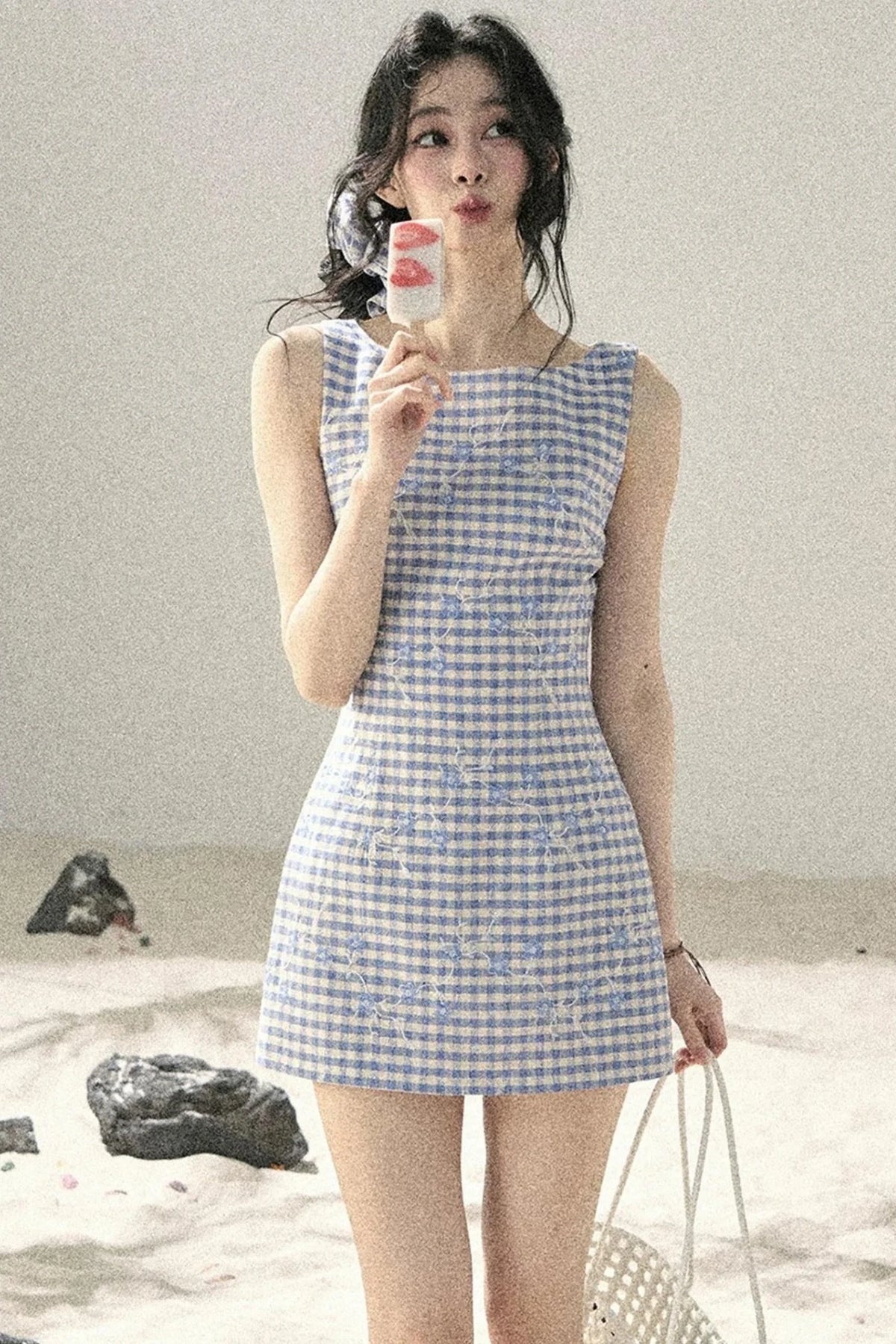 Plaid Embroidery Summer Dress