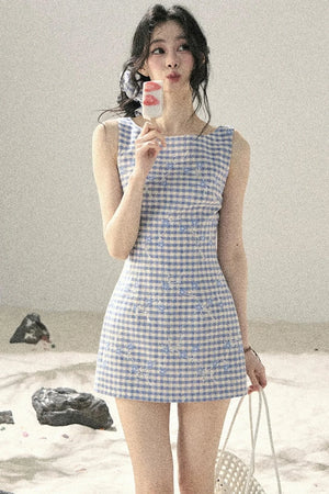 Plaid Embroidery Summer Dress