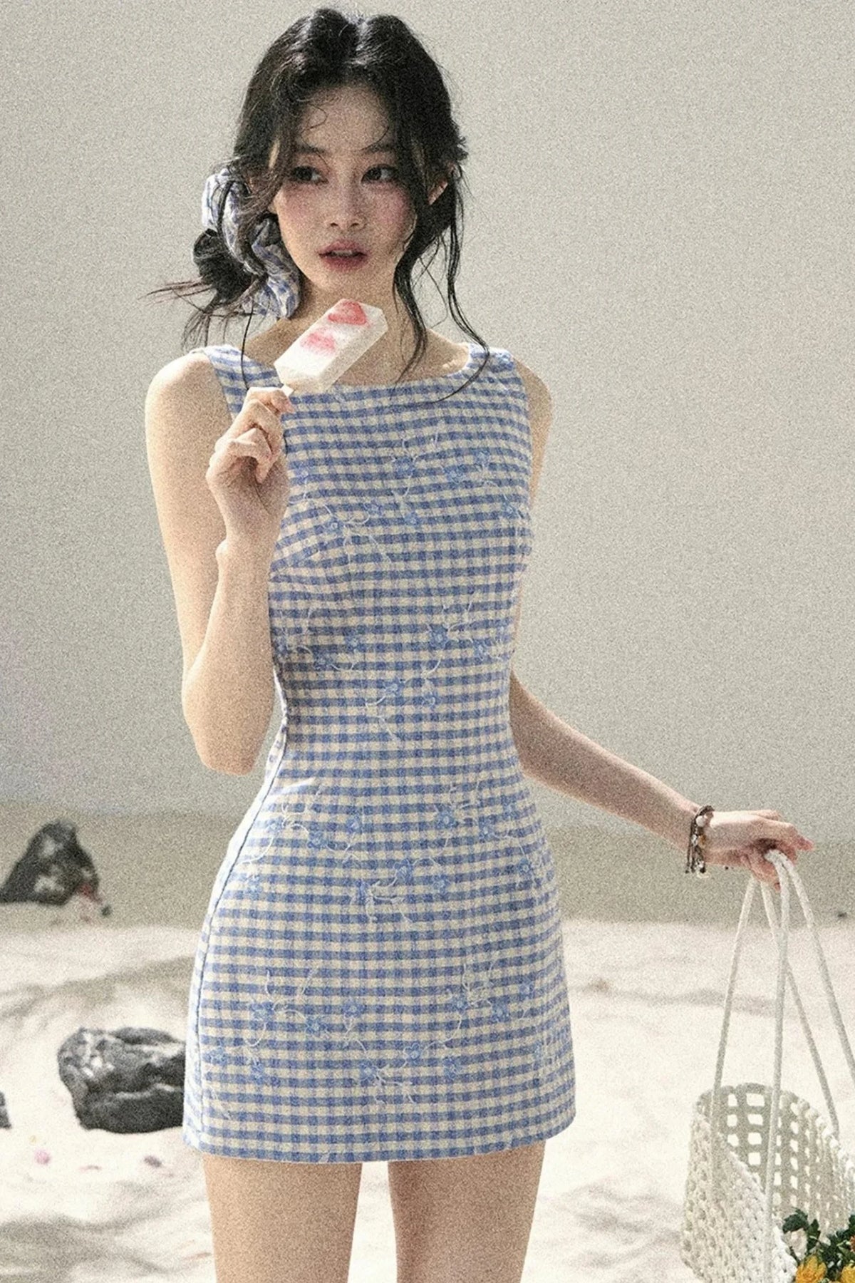 Plaid Embroidery Summer Dress