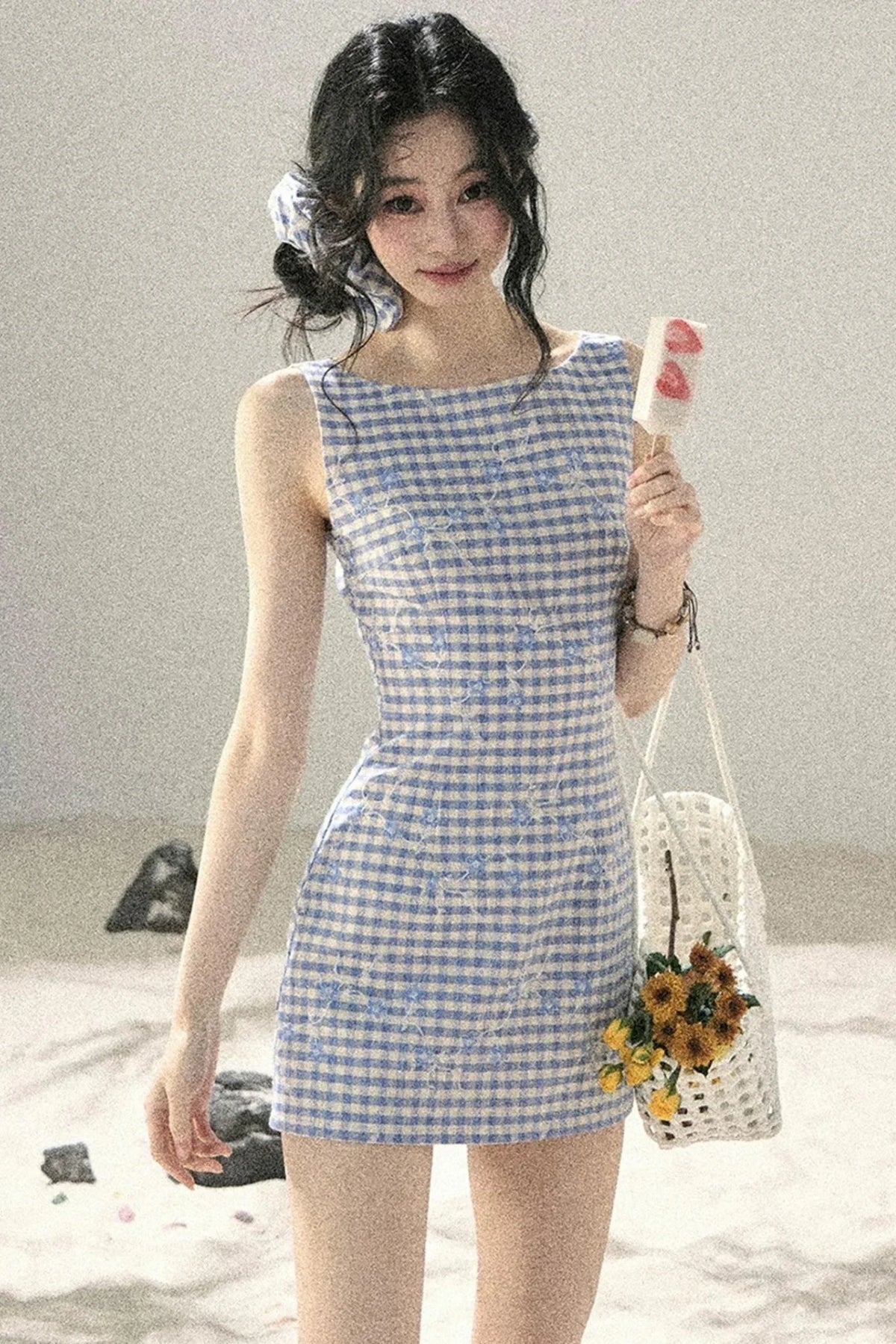 Plaid Embroidery Summer Dress