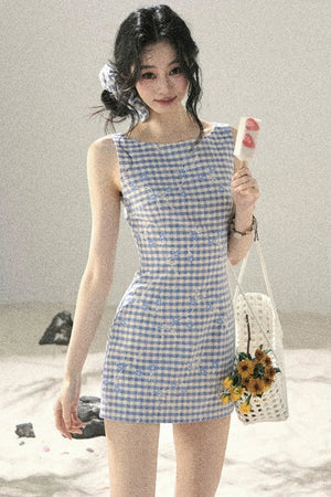 Plaid Embroidery Summer Dress